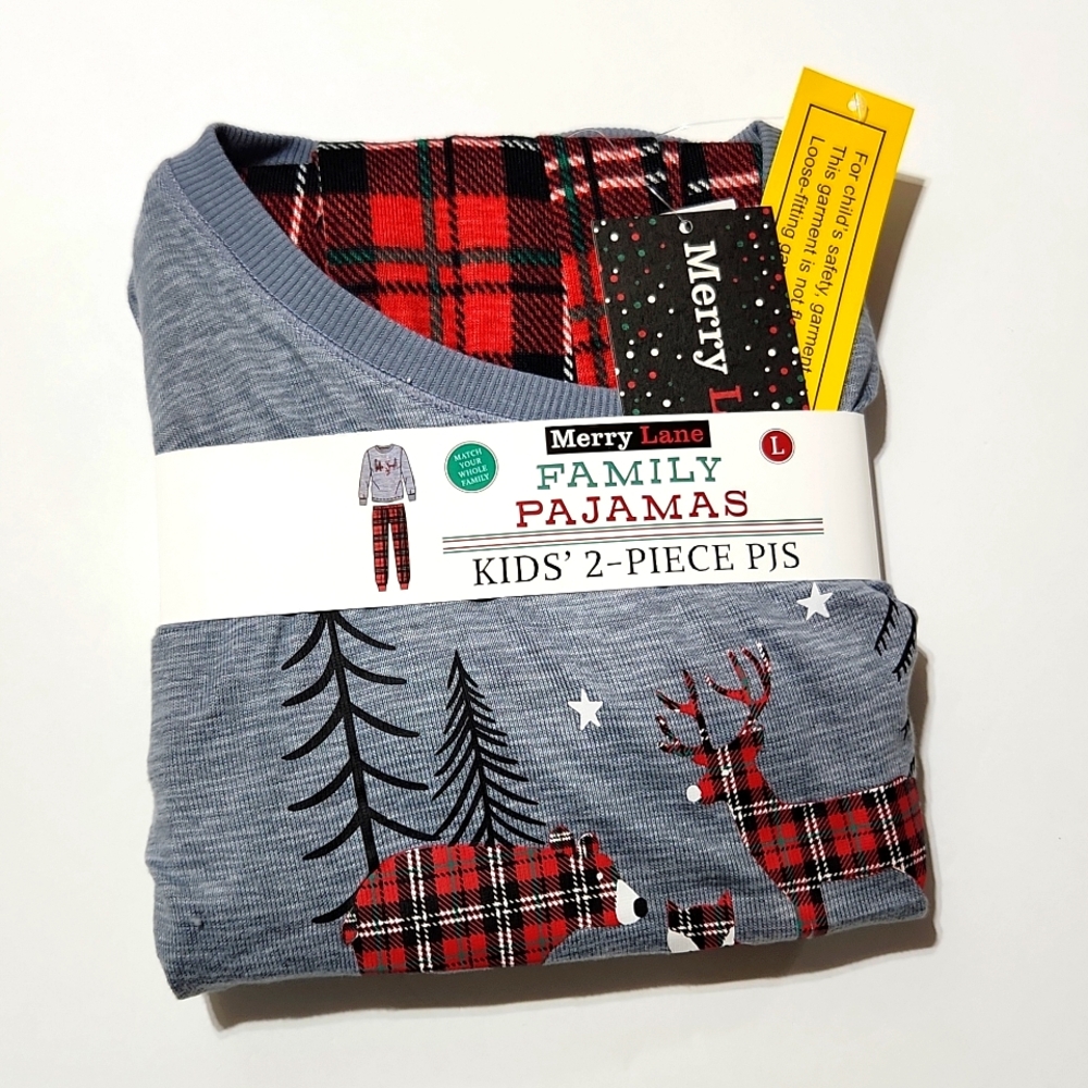 Merry Lane Kid's (L) 2 Piece Pajama Set Deer Bear Fox